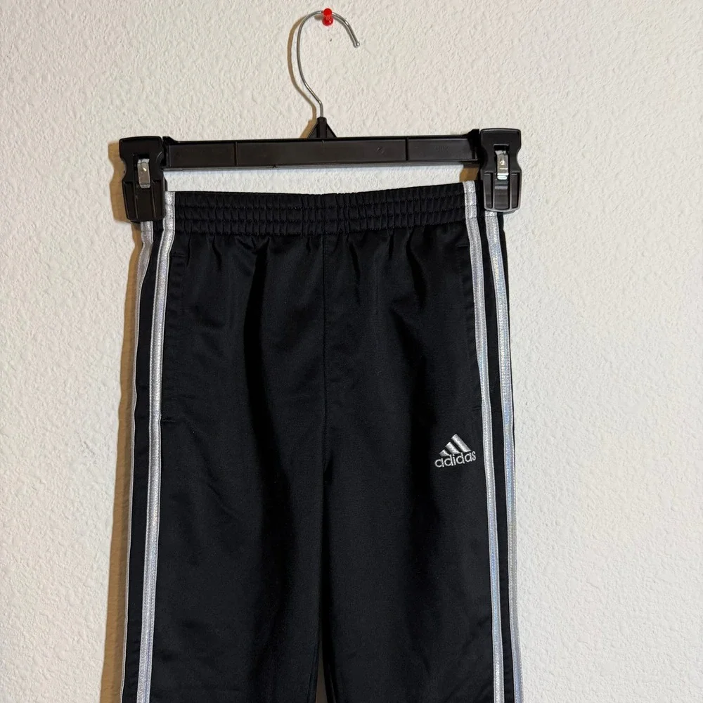 Adidas Girls Black Silver Iridescent Stripe Track‎ Pants Joggers Size 6X